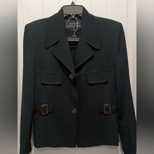 Garfield & Marks 2 Piece Suit. Skirt Sz 4 Jacket Sz 8  Black Ribbed Pattern